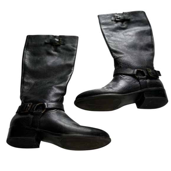 Lauren Ralph Lauren McLeod Black Pebbled Leather Riding Boots Harness Buckle 6B - Picture 9 of 16